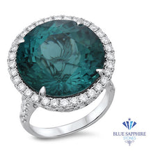 Load image into Gallery viewer, 20.07ct Round Tourmaline Ring with Diamond Halo in 18K White Gold