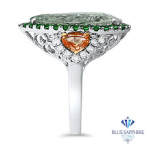 Load image into Gallery viewer, 20.07ct Pear Green Sapphire Ring with Tsavorite Halo and Padparadschas with Diamond Halo in 18K White Gold