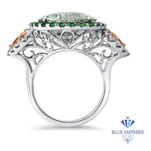 Load image into Gallery viewer, 20.07ct Pear Green Sapphire Ring with Tsavorite Halo and Padparadschas with Diamond Halo in 18K White Gold
