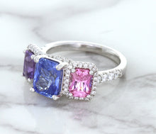 Load image into Gallery viewer, Multicolor Sapphire Ring with Diamond Halo in 18K White Gold