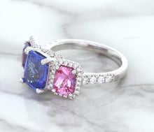 Load image into Gallery viewer, Multicolor Sapphire Ring with Diamond Halo in 18K White Gold