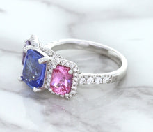 Load image into Gallery viewer, Multicolor Sapphire Ring with Diamond Halo in 18K White Gold