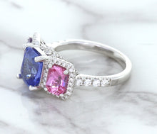 Load image into Gallery viewer, Multicolor Sapphire Ring with Diamond Halo in 18K White Gold