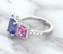 Load image into Gallery viewer, Multicolor Sapphire Ring with Diamond Halo in 18K White Gold
