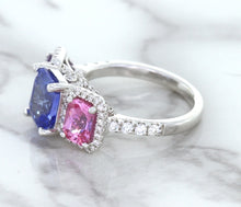 Load image into Gallery viewer, Multicolor Sapphire Ring with Diamond Halo in 18K White Gold