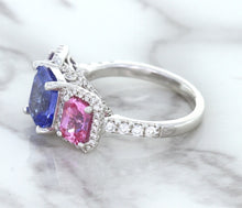 Load image into Gallery viewer, Multicolor Sapphire Ring with Diamond Halo in 18K White Gold