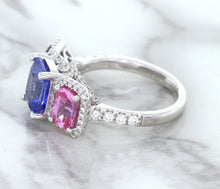 Load image into Gallery viewer, Multicolor Sapphire Ring with Diamond Halo in 18K White Gold
