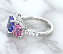 Load image into Gallery viewer, Multicolor Sapphire Ring with Diamond Halo in 18K White Gold