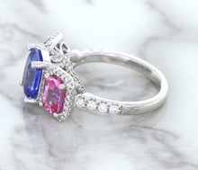 Load image into Gallery viewer, Multicolor Sapphire Ring with Diamond Halo in 18K White Gold