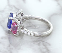 Load image into Gallery viewer, Multicolor Sapphire Ring with Diamond Halo in 18K White Gold