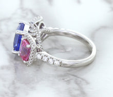 Load image into Gallery viewer, Multicolor Sapphire Ring with Diamond Halo in 18K White Gold