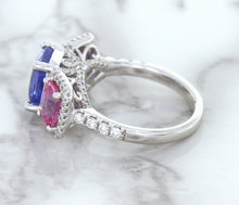 Load image into Gallery viewer, Multicolor Sapphire Ring with Diamond Halo in 18K White Gold