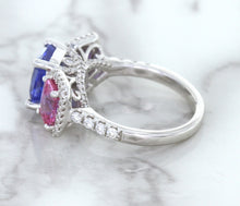 Load image into Gallery viewer, Multicolor Sapphire Ring with Diamond Halo in 18K White Gold