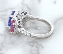 Load image into Gallery viewer, Multicolor Sapphire Ring with Diamond Halo in 18K White Gold
