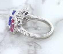 Load image into Gallery viewer, Multicolor Sapphire Ring with Diamond Halo in 18K White Gold