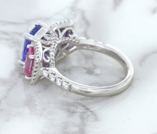 Load image into Gallery viewer, Multicolor Sapphire Ring with Diamond Halo in 18K White Gold