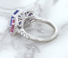 Load image into Gallery viewer, Multicolor Sapphire Ring with Diamond Halo in 18K White Gold