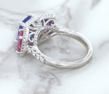 Load image into Gallery viewer, Multicolor Sapphire Ring with Diamond Halo in 18K White Gold