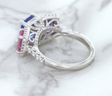 Load image into Gallery viewer, Multicolor Sapphire Ring with Diamond Halo in 18K White Gold