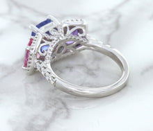 Load image into Gallery viewer, Multicolor Sapphire Ring with Diamond Halo in 18K White Gold