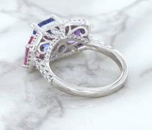 Load image into Gallery viewer, Multicolor Sapphire Ring with Diamond Halo in 18K White Gold