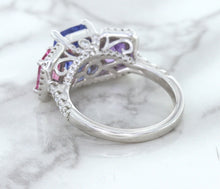 Load image into Gallery viewer, Multicolor Sapphire Ring with Diamond Halo in 18K White Gold