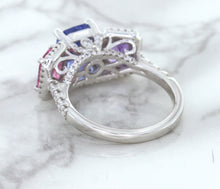 Load image into Gallery viewer, Multicolor Sapphire Ring with Diamond Halo in 18K White Gold