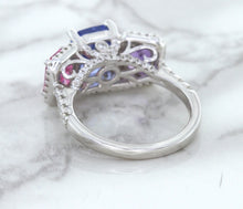 Load image into Gallery viewer, Multicolor Sapphire Ring with Diamond Halo in 18K White Gold