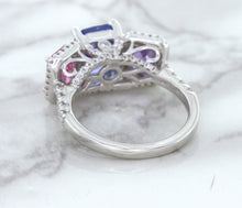 Load image into Gallery viewer, Multicolor Sapphire Ring with Diamond Halo in 18K White Gold