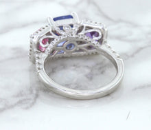 Load image into Gallery viewer, Multicolor Sapphire Ring with Diamond Halo in 18K White Gold