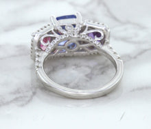 Load image into Gallery viewer, Multicolor Sapphire Ring with Diamond Halo in 18K White Gold