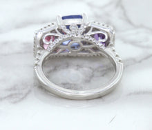 Load image into Gallery viewer, Multicolor Sapphire Ring with Diamond Halo in 18K White Gold