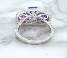 Load image into Gallery viewer, Multicolor Sapphire Ring with Diamond Halo in 18K White Gold
