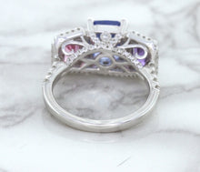 Load image into Gallery viewer, Multicolor Sapphire Ring with Diamond Halo in 18K White Gold