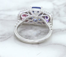 Load image into Gallery viewer, Multicolor Sapphire Ring with Diamond Halo in 18K White Gold