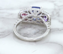 Load image into Gallery viewer, Multicolor Sapphire Ring with Diamond Halo in 18K White Gold