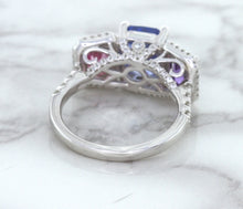 Load image into Gallery viewer, Multicolor Sapphire Ring with Diamond Halo in 18K White Gold