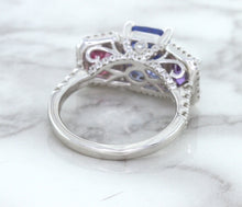 Load image into Gallery viewer, Multicolor Sapphire Ring with Diamond Halo in 18K White Gold