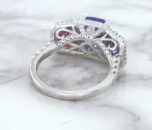 Load image into Gallery viewer, Multicolor Sapphire Ring with Diamond Halo in 18K White Gold