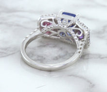 Load image into Gallery viewer, Multicolor Sapphire Ring with Diamond Halo in 18K White Gold