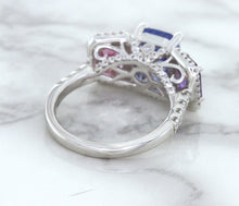 Load image into Gallery viewer, Multicolor Sapphire Ring with Diamond Halo in 18K White Gold