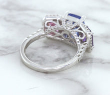 Load image into Gallery viewer, Multicolor Sapphire Ring with Diamond Halo in 18K White Gold