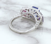 Load image into Gallery viewer, Multicolor Sapphire Ring with Diamond Halo in 18K White Gold