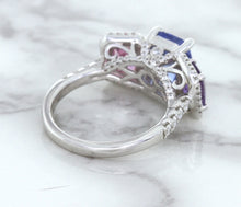 Load image into Gallery viewer, Multicolor Sapphire Ring with Diamond Halo in 18K White Gold