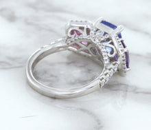 Load image into Gallery viewer, Multicolor Sapphire Ring with Diamond Halo in 18K White Gold
