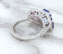 Load image into Gallery viewer, Multicolor Sapphire Ring with Diamond Halo in 18K White Gold