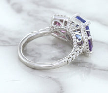 Load image into Gallery viewer, Multicolor Sapphire Ring with Diamond Halo in 18K White Gold