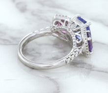 Load image into Gallery viewer, Multicolor Sapphire Ring with Diamond Halo in 18K White Gold