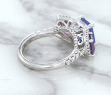 Load image into Gallery viewer, Multicolor Sapphire Ring with Diamond Halo in 18K White Gold