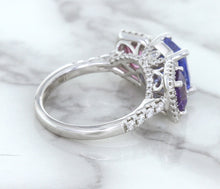 Load image into Gallery viewer, Multicolor Sapphire Ring with Diamond Halo in 18K White Gold